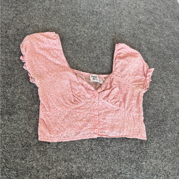 Princess Polly Women's Crop Top Puff Sleeve Pink Floral Button Down SZ 8 - Picture 3 of 9